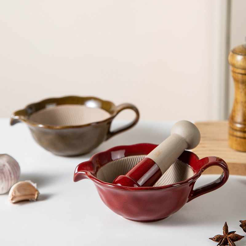Baby Food Grinding Bowl - 創造的な釉薬変換研磨ボウル（ハンドル付き）、肉ペースト、ヤムイモ、ゴマを粉砕するためのセラミック製ベビーフードマッシャー