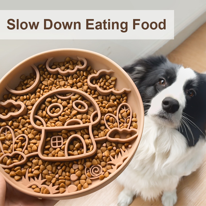 Silicone Suction Bowl - 新しいキノコ犬スローフードボウルシリコーンペットボウル窒息防止スローフードペットプラネットシリコーンボウル吸盤なめるパッド 2 in 1