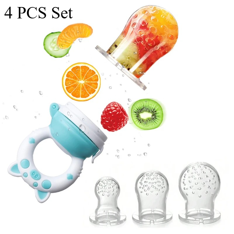 Baby Food Guide - 4個セット シリコン製果物・野菜フィーダー 乳幼児用（6～36ヶ月） 食品グレード歯固め＆授乳用おしゃぶり