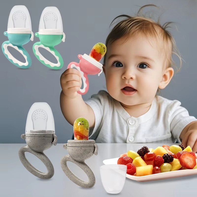 Baby Food Yummy - サメの形をした幼児用ベビーフードフルーツ＆野菜フィーダー、中目メッシュバッグ付き、食品グレードの液体シリコン、おいしい栄養補給
