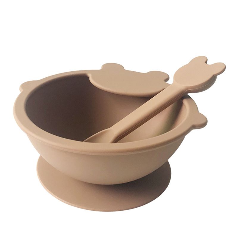Silicone Suction Bowl - 1 セットシリコン吸引ボウル第一段階給餌シリコンプレート子供用シリコンプレートスプーン付き F-A00E
