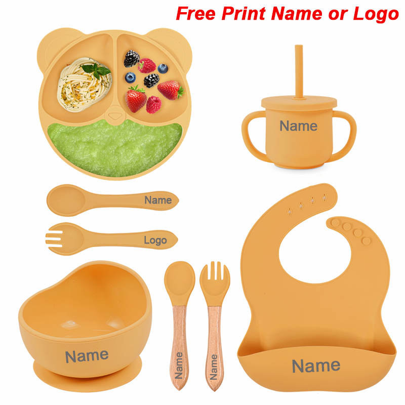 Silicone Suction Bowl - 給餌セットシリコーンベビー吸盤ボウル皿プレート子供のためのクマプレートセットベビー食器子供用カップストロー付き 8 個