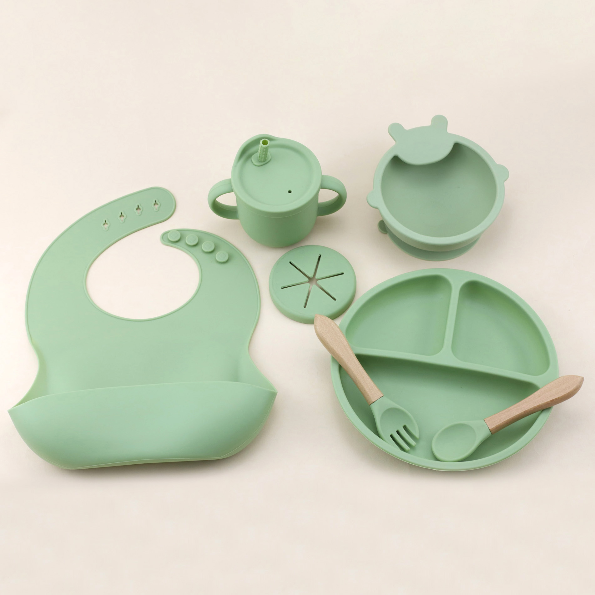シリコン食器7点セット、ベビーよだれかけ、ダイニングプレート - Silicone Suction Bowl のレビューと価格