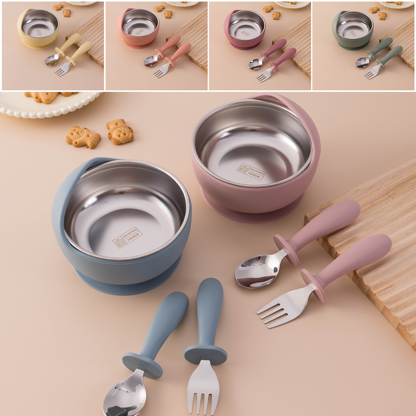カラーキッズ 3 個ステンレス鋼シリコーン給餌セット取り外し - Silicone Suction Bowl のレビューと価格