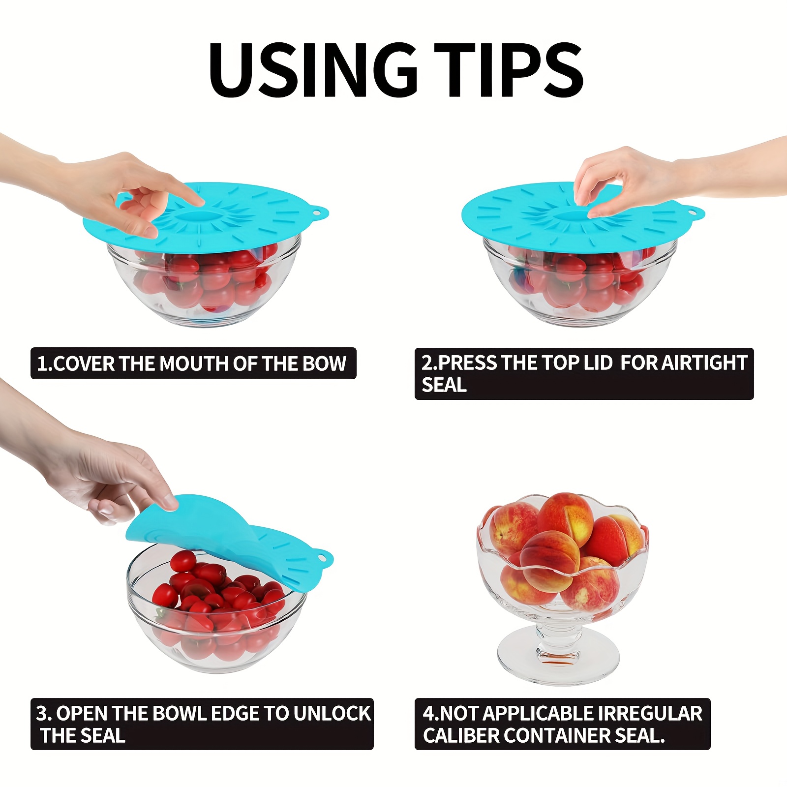 5ピースシリコン蓋、耐熱電子レンジ用防滴蓋、シリコン鍋蓋、カ - Silicone Suction Bowl のレビューと価格